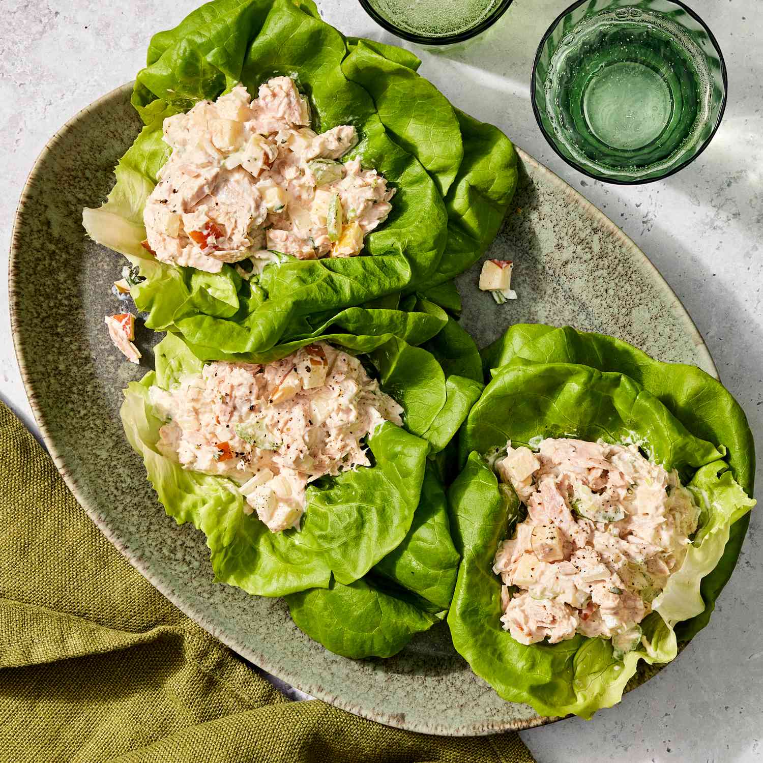Tuna salad in lettuce leaves as wraps